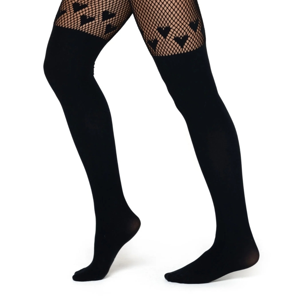 Blackmilk Pink Heart Fishnet Thigh-Highs